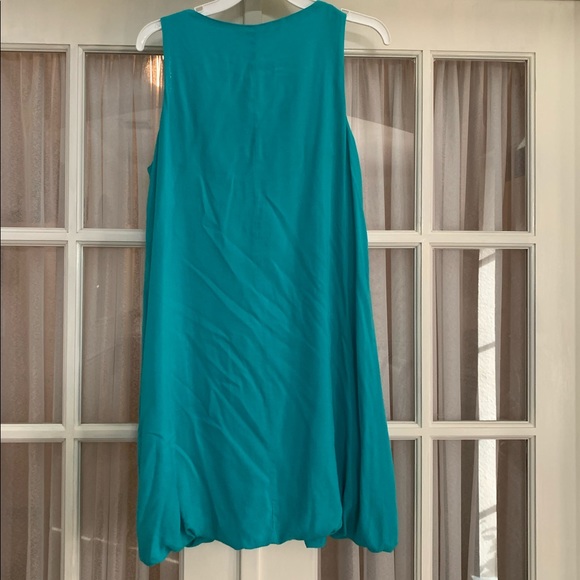 Vintage Zara Basic turquoise sleeveless embroidered neckline mini bubble dress - Picture 3 of 6